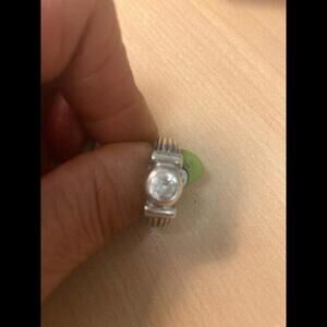 Monet vintage thick unique signed sterling silver 925 bezel set CZ Ring